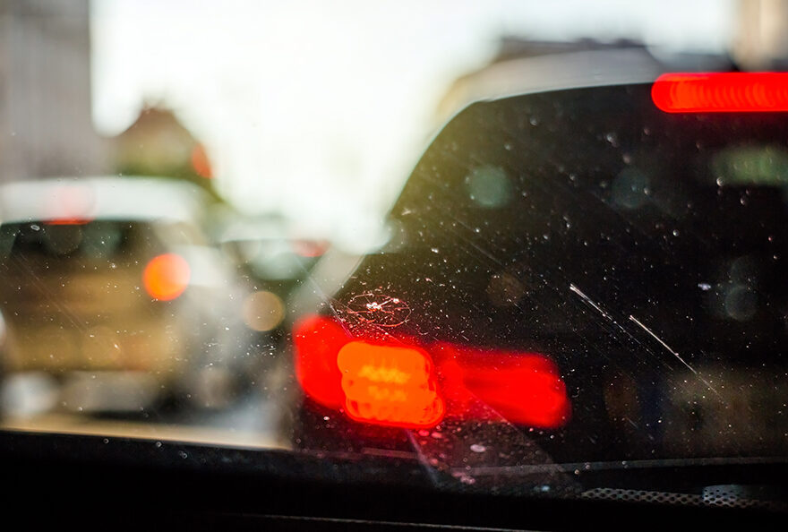 Denver driver with cracked windshield