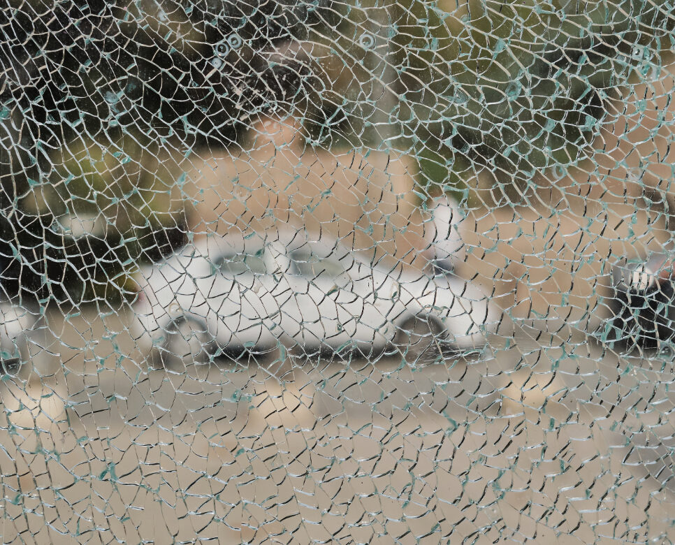 looking through a shattered car window