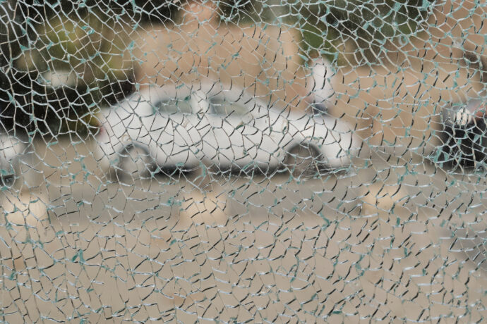 looking through a shattered car window