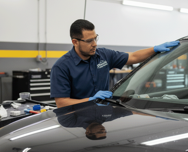 Windshield replacement and repair by Precision Auto Glass company.