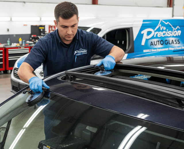 Sunroof glass repair and replacement by Precision Auto Glass company in Denver.