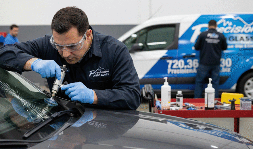 Windshield repair by Precision Auto Glass Company.