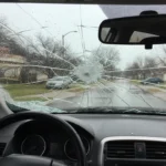 A windshield damaged by hail.